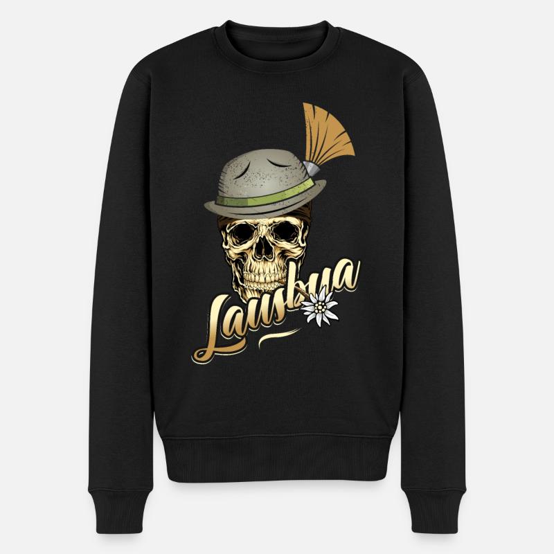 Lausbua Totenkopf Bayern Bayrischer Bua Lederhose - Männer Premium Bio Pullover - Schwarz