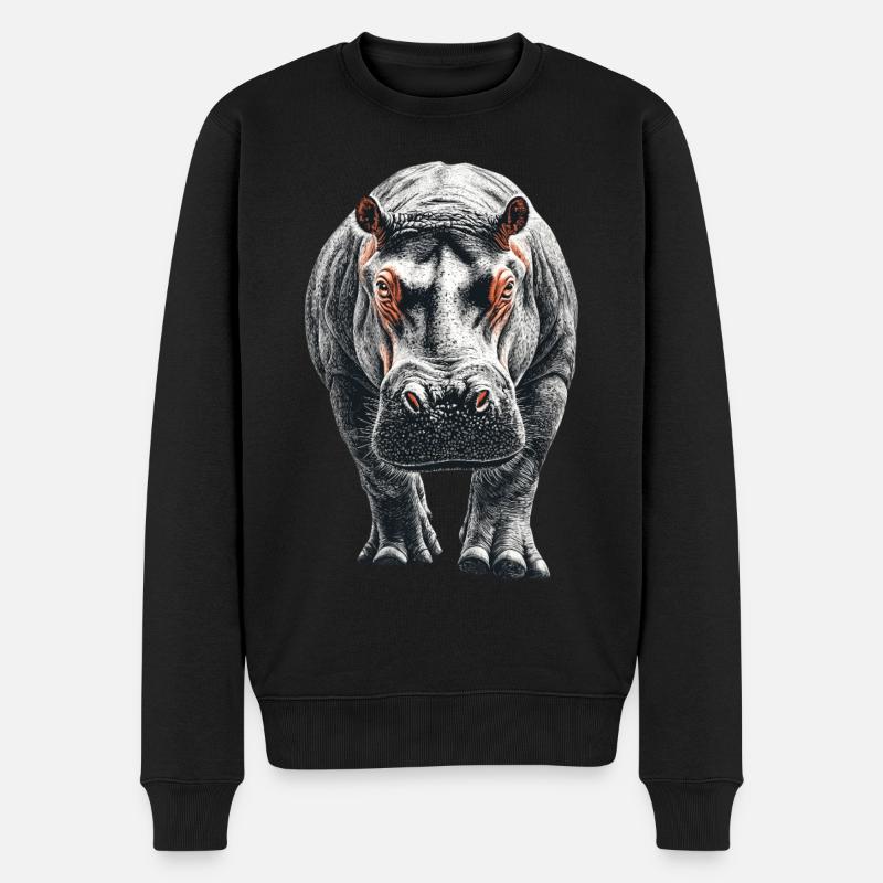 Nilpferd - Männer Premium Bio Pullover - Schwarz