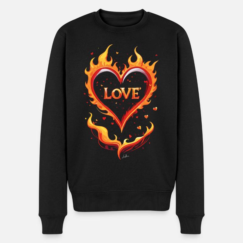 Love valentin coeur feu - Pull Premium bio Homme - noir