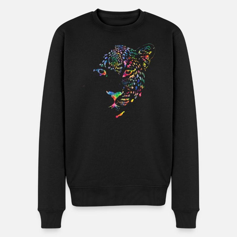 Leopard Multicolour - Männer Premium Bio Pullover - Schwarz