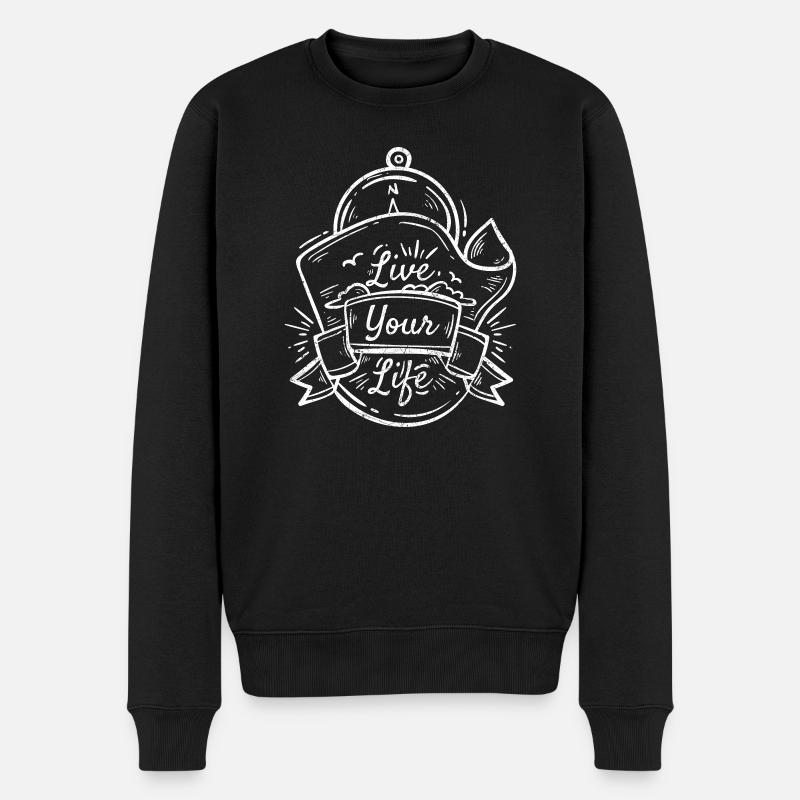 LEBE DEIN LEBEN NATUR LÄNDER SPRUCH MOTIV GESCHENK - Männer Premium Bio Pullover - Schwarz