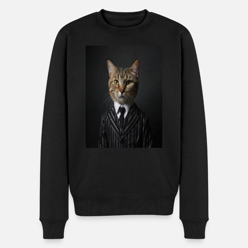 Chat Portrait de chat en costume rayé et cravate - Pull Premium bio Homme - noir