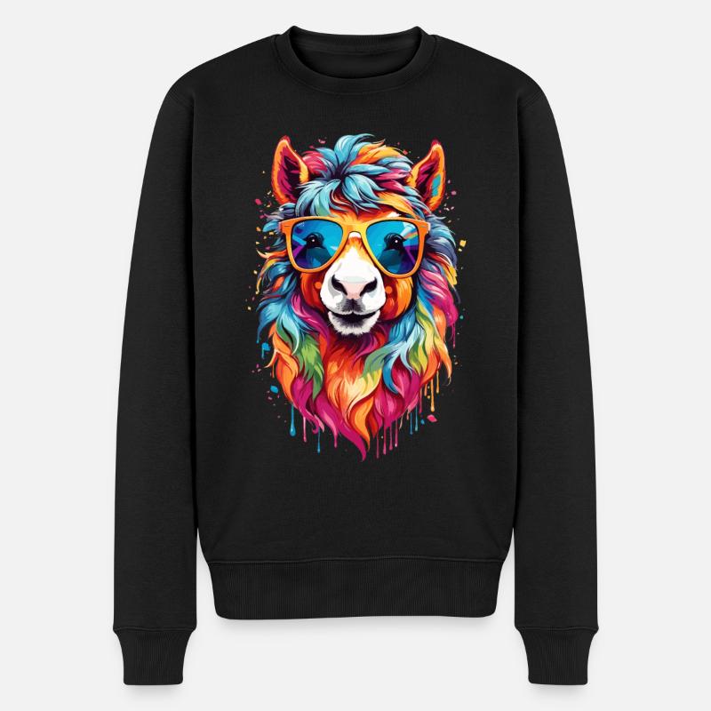 Buntes Regenbogen-Pony - Männer Premium Bio Pullover - Schwarz