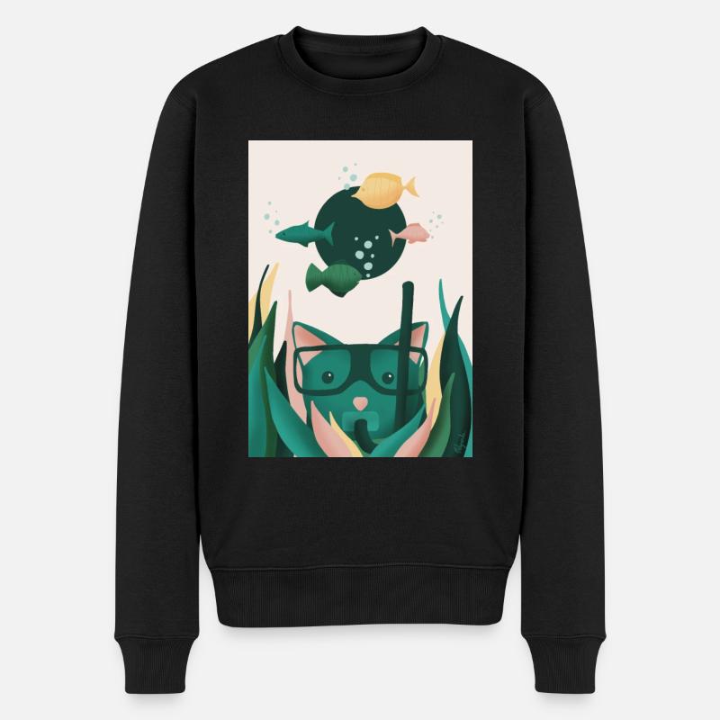 Chat dans l'eau - chat marin - Pull Premium bio Homme - noir