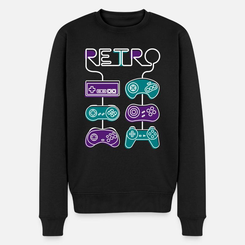 Retro Gaming - Männer Premium Bio Pullover - Schwarz