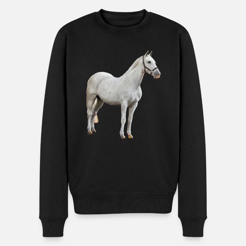 Pferd - Schimmel - Männer Premium Bio Pullover - Schwarz