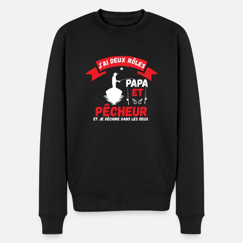 Pêche Pêcheur Papa Cadeau Pêche Fête des pères - Pull Premium bio Homme - noir