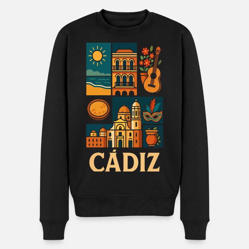 Collage de Cadix Soleil Architecture Guitare - Pull Premium bio Homme - noir