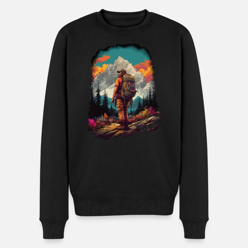 Wandern in den Bergen und frischer Bergluft - Männer Premium Bio Pullover - Schwarz
