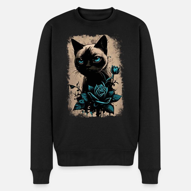 Chat siamois avec fleur - Pull Premium bio Homme - noir