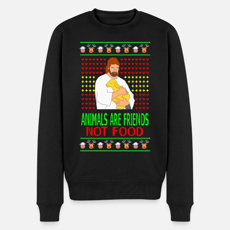 Vegan Jesus Ugly Christmas Sweater Tiere - Männer Premium Bio Pullover - Schwarz