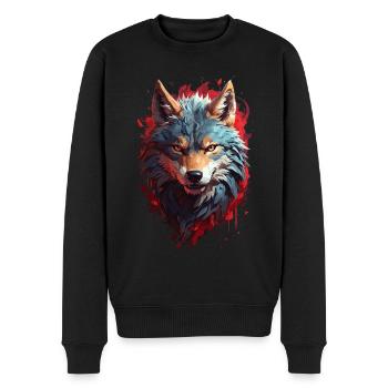 Düsterer Fenriswolf, mystischer Wolf - Männer Premium Bio Pullover - Schwarz - Vorne - Nico (187cm)