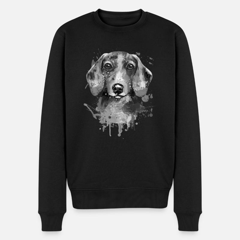 Dachshund Dackel Teckel graue Illustration - Männer Premium Bio Pullover - Schwarz