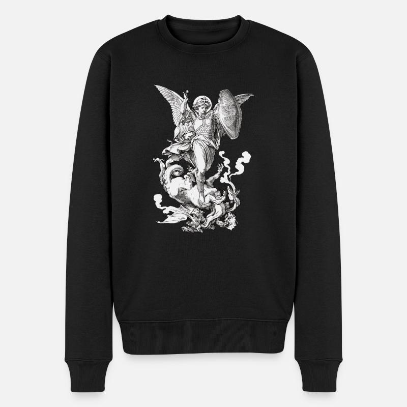 Erzengel Sankt Michael bekämpft den Drachen - Männer Premium Bio Pullover - Schwarz
