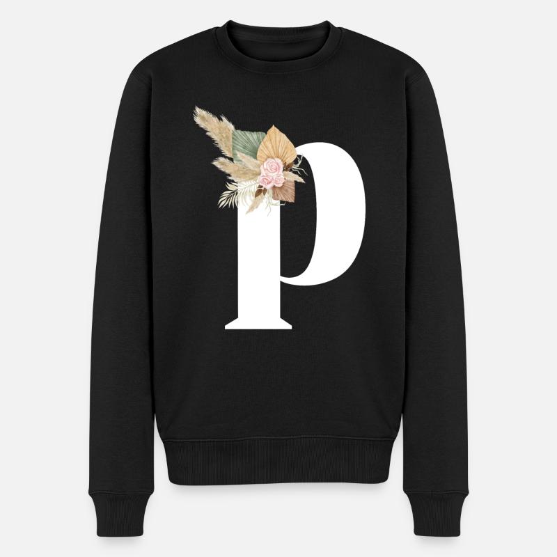 lettre P fleuris - Pull Premium bio Homme - noir