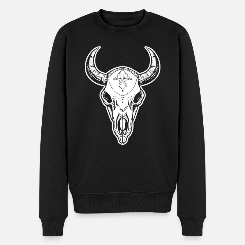 Kuh Schädel Boho - Männer Premium Bio Pullover - Schwarz