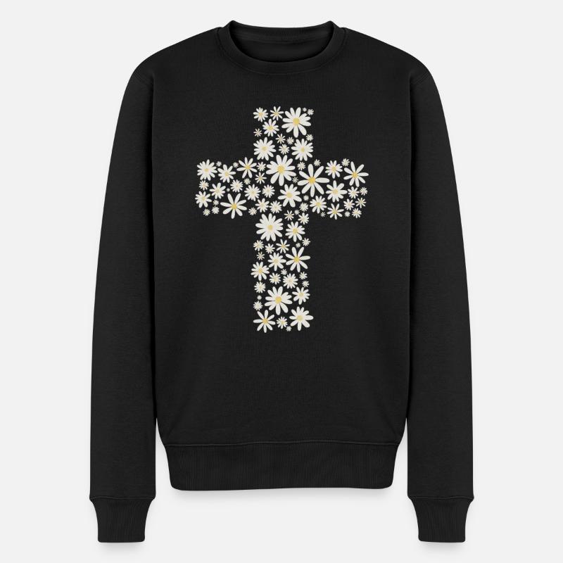 Blumenkreuz - Männer Premium Bio Pullover - Schwarz