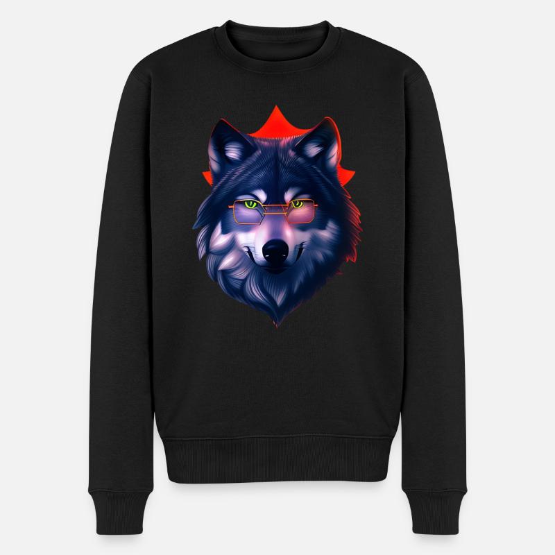 Wolf - Männer Premium Bio Pullover - Schwarz