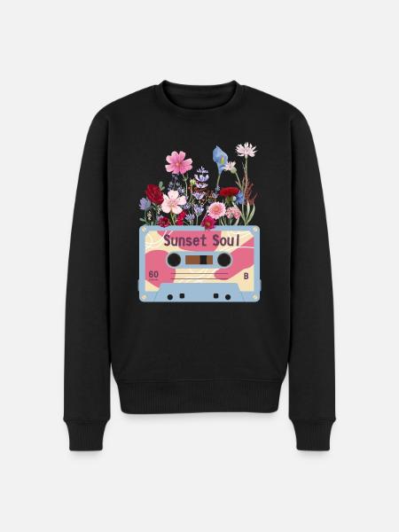 Florale Retro-Videokassette - Männer Premium Bio Pullover - Schwarz