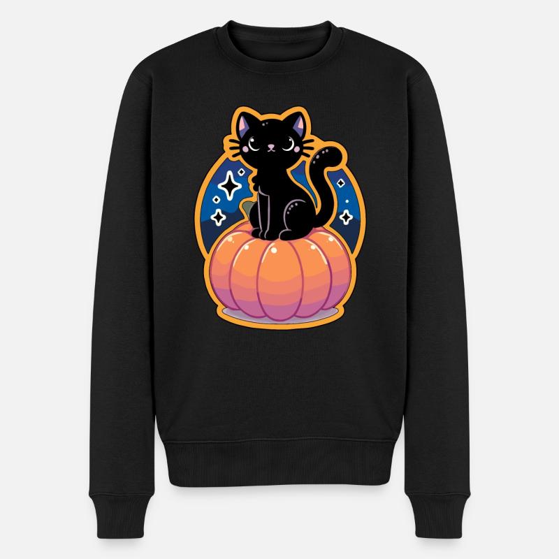 Le chat et la citrouille - Pull Premium bio Homme - noir