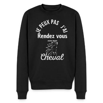 Je peux pas j ai rendez vous avec mon cheval - Pull Premium bio Homme - noir - Devant - Nico (187cm)