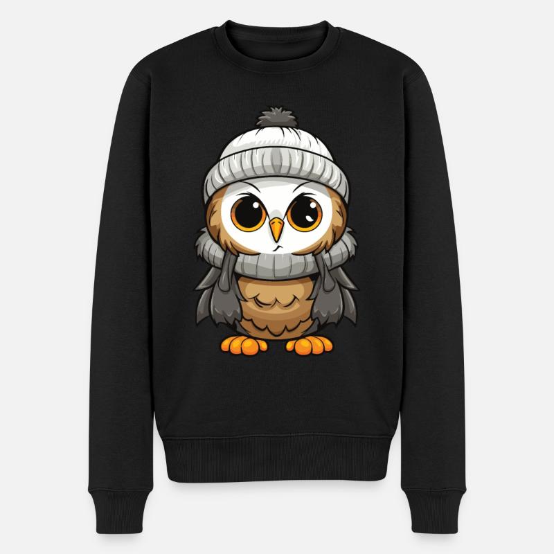 Hibou Comic Hiver Confortable - Pull Premium bio Homme - noir