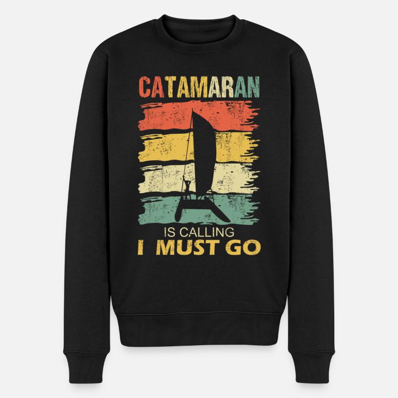Katamaran ruft an Spruch Lustig Retro Style - Männer Premium Bio Pullover - Schwarz