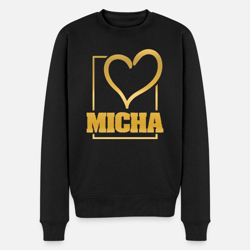 Micha als Herz - Männer Premium Bio Pullover - Schwarz