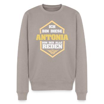 Geschenk für Antonia - Männer Premium Bio Pullover - Taupe - Vorne - Nico (187cm)