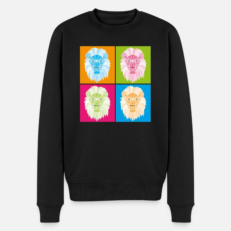 Löwe geometrisch popart - Männer Premium Bio Pullover - Schwarz
