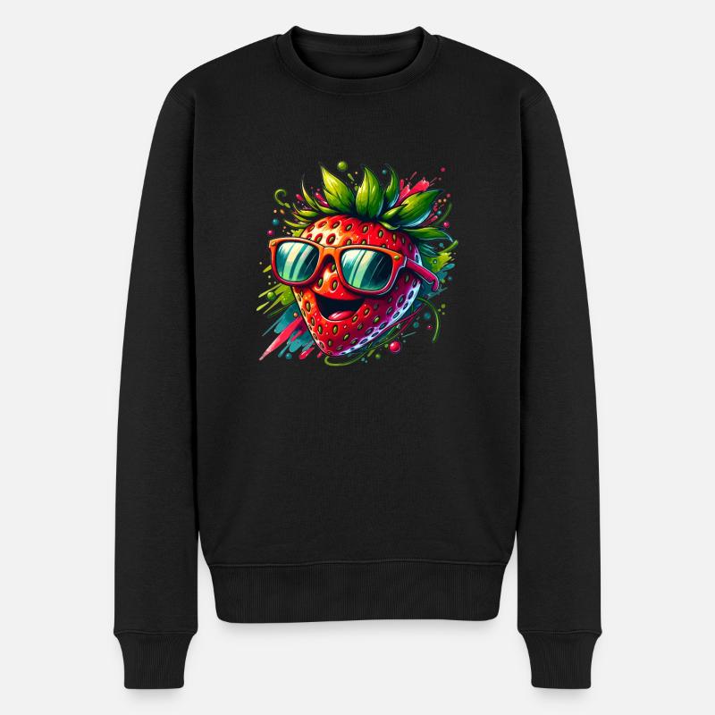 Lustige und witzige Cartoon Erdbeere - Männer Premium Bio Pullover - Schwarz