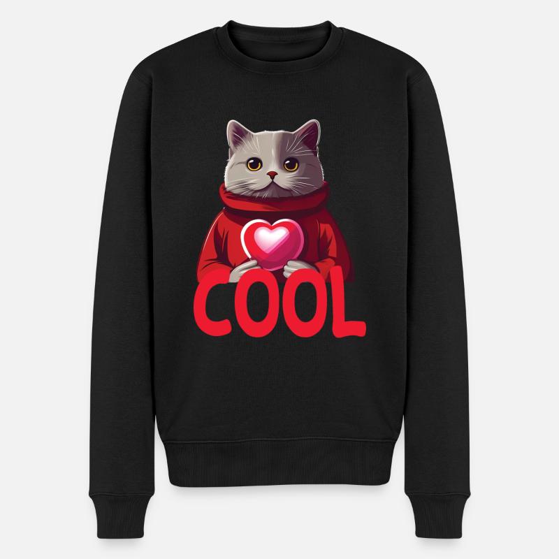 Cool Katze - Cool Cat - Männer Premium Bio Pullover - Schwarz