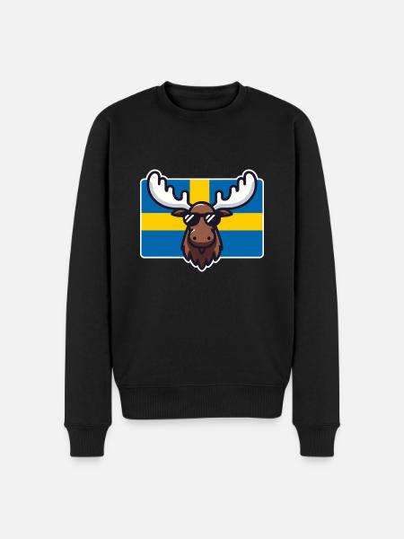 Älg med solglasögon och svensk flagga - Ekologisk premiumtröja herr - svart