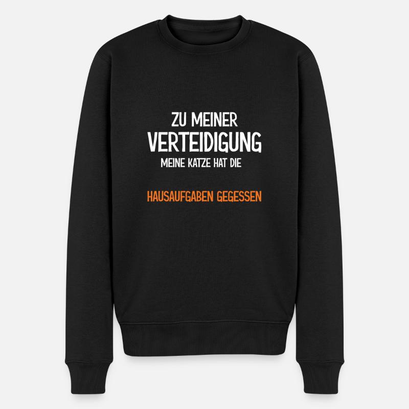 Zu meiner Verteidigung Katze hat Hausaufgaben - Männer Premium Bio Pullover - Schwarz
