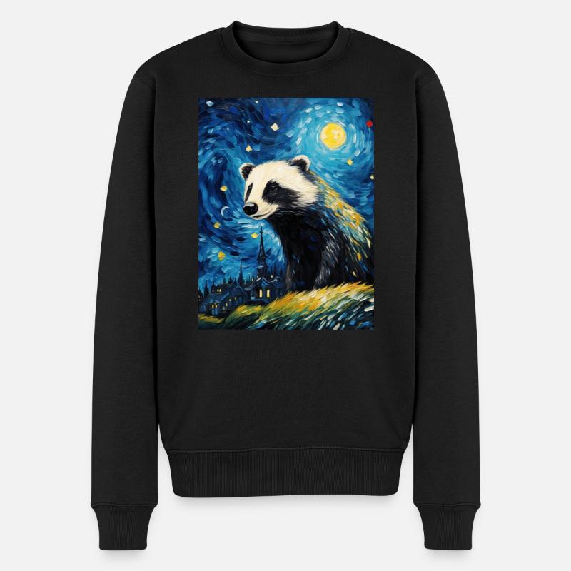Dachs van gogh sternennacht - Männer Premium Bio Pullover - Schwarz