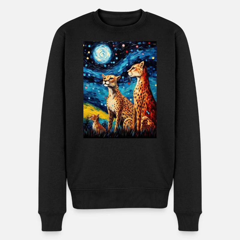 Guépard, Van Gogh, Nuit Étoilée, Animal - Pull Premium bio Homme - noir