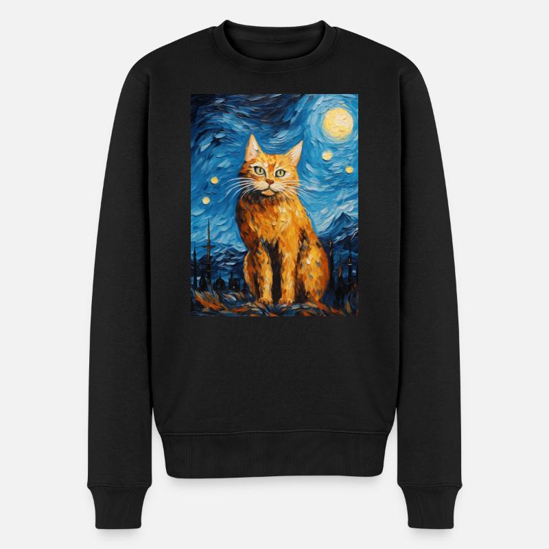 luchs, van gogh, sternennacht, tier, raubkatze - Männer Premium Bio Pullover - Schwarz