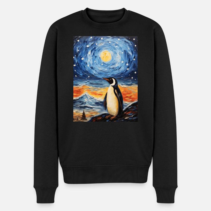 pinguin, van gogh, sternennacht, tier, vogel - Männer Premium Bio Pullover - Schwarz