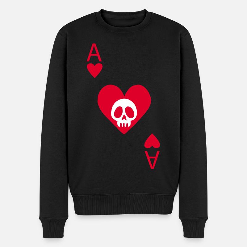 Totenkopf und Herz-Ass - Männer Premium Bio Pullover - Schwarz