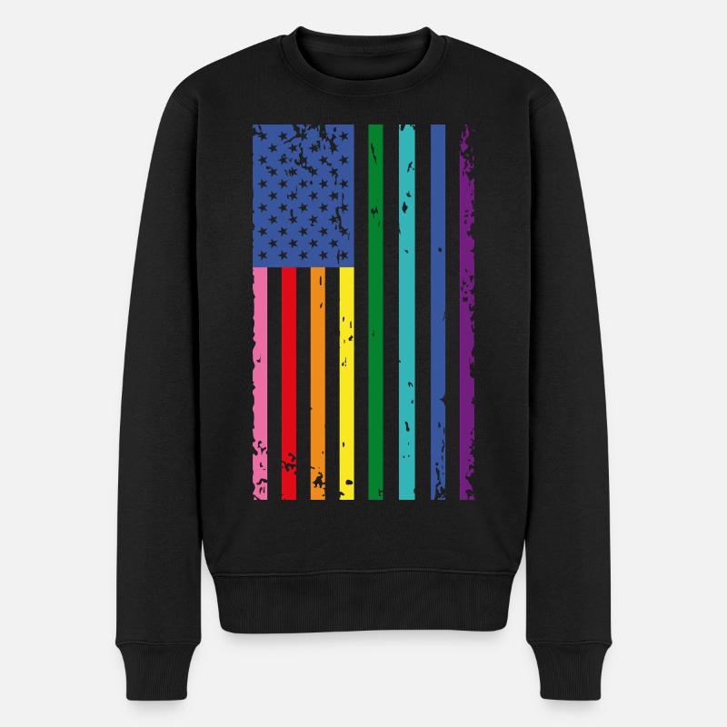 Regenbogen USA Flagge - Männer Premium Bio Pullover - Schwarz
