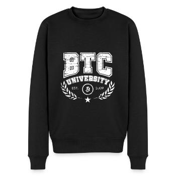BTC Bitcoin University - Männer Premium Bio Pullover - Schwarz - Vorne - Nico (187cm)