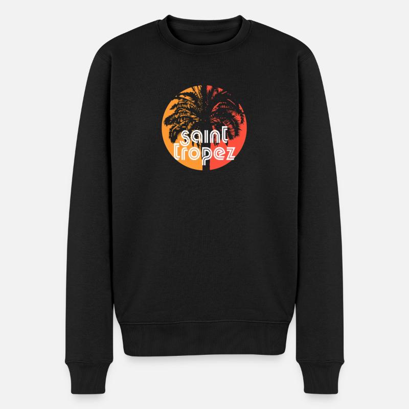 Saint Tropez Kunsturlaub Souvenir Palme - Männer Premium Bio Pullover - Schwarz