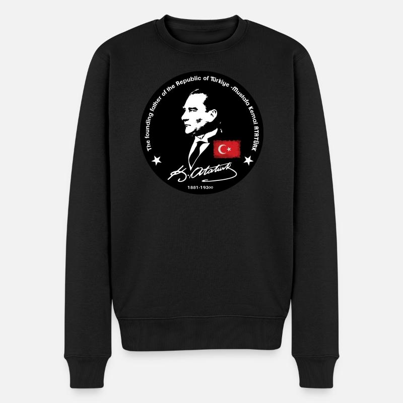 Mustafa Kemal Atatürk - Männer Premium Bio Pullover - Schwarz