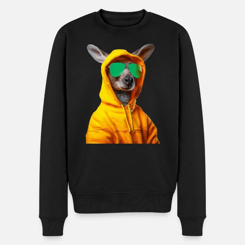 Känguru mit Sonnenbrille Beuteltier Kangaroo - Männer Premium Bio Pullover - Schwarz