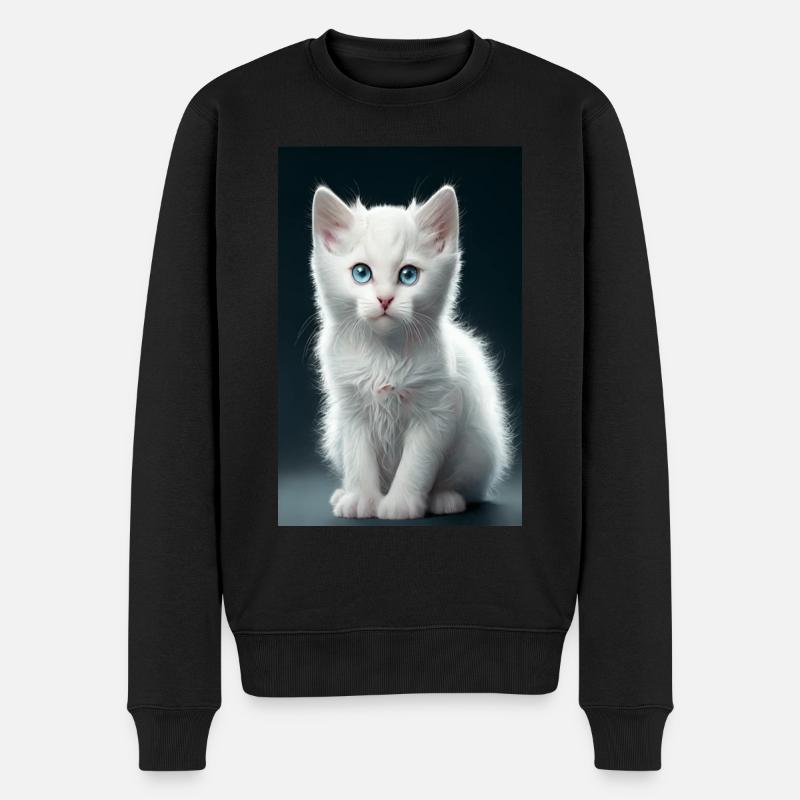 Weißes Kätzchen - Männer Premium Bio Pullover - Schwarz