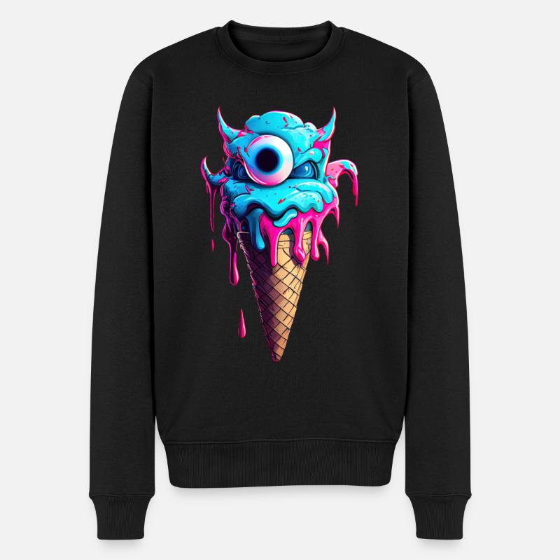 Monster der Eiswaffel - Männer Premium Bio Pullover - Schwarz