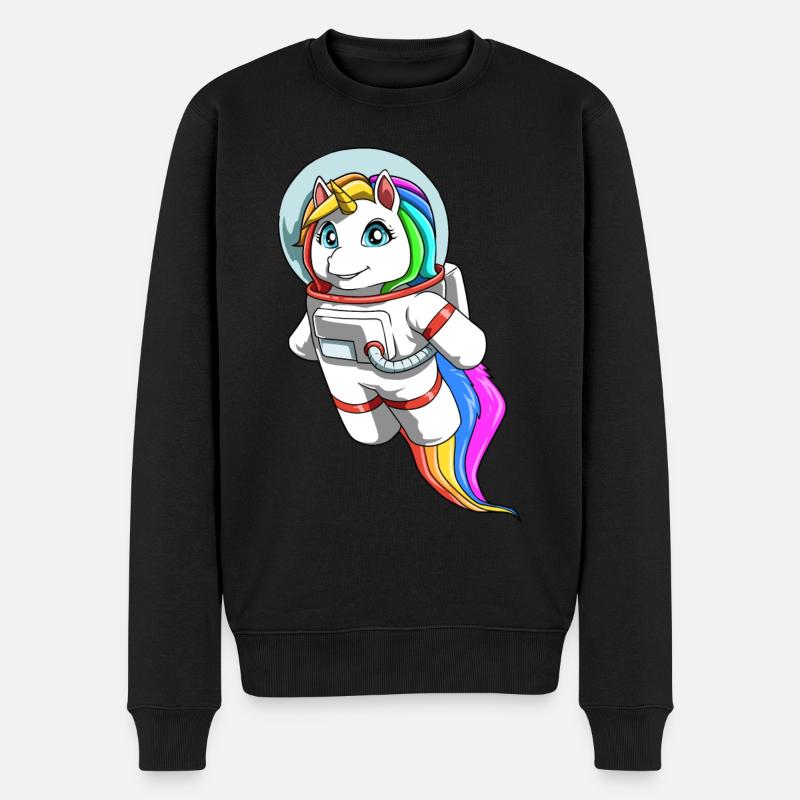 Freundliches Einhorn als Astronaut - Männer Premium Bio Pullover - Schwarz