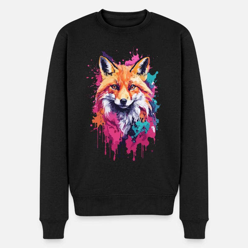 Fox Awesome Hund im bunten und coolen Design - Männer Premium Bio Pullover - Schwarz