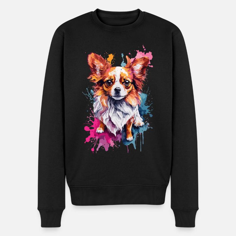Papillon Niedlicher Hund, Bunt, Aquarelle, Neon - Männer Premium Bio Pullover - Schwarz