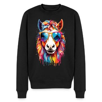 Regenbogen-Sonnenpony: Farbenfrohes Pferd - Männer Premium Bio Pullover - Schwarz - Vorne - Nico (187cm)